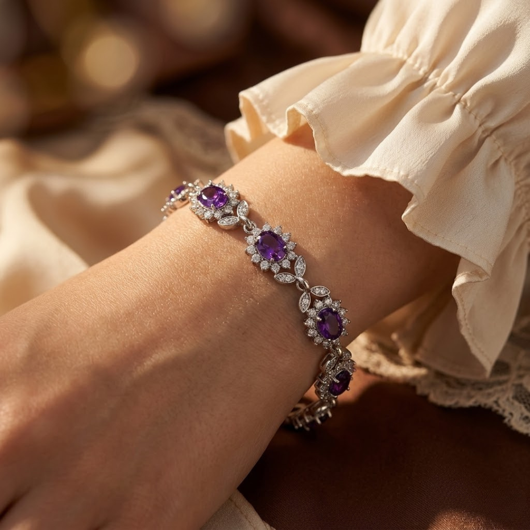 Silver Amethyst Floral Bracelet by Rose & Oliver - product image 2