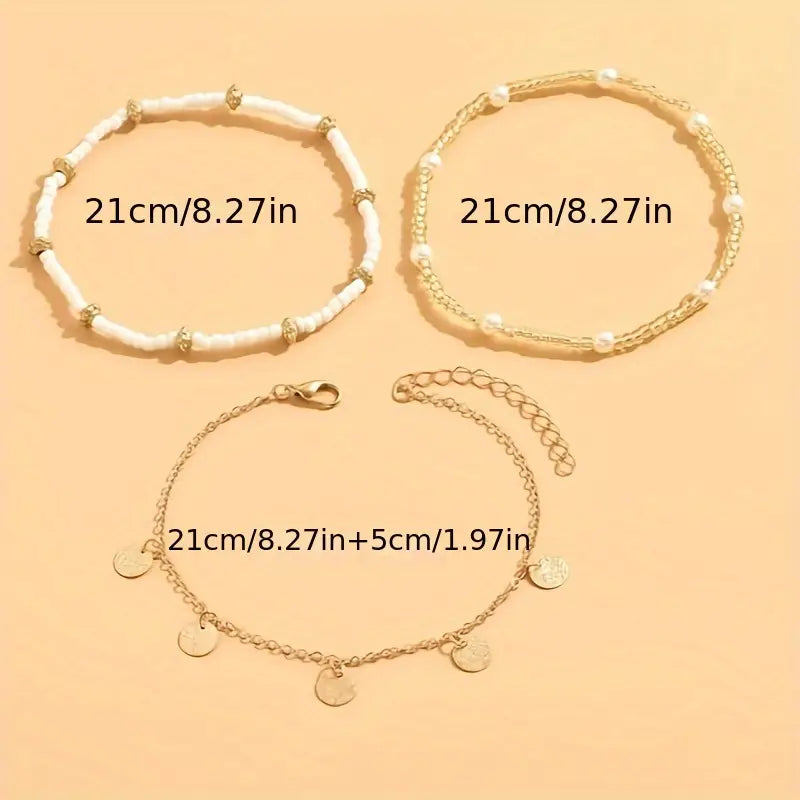 Coastal Charm 3-Piece Layered Anklet Set | Gold by Rose & Oliver - product image 5