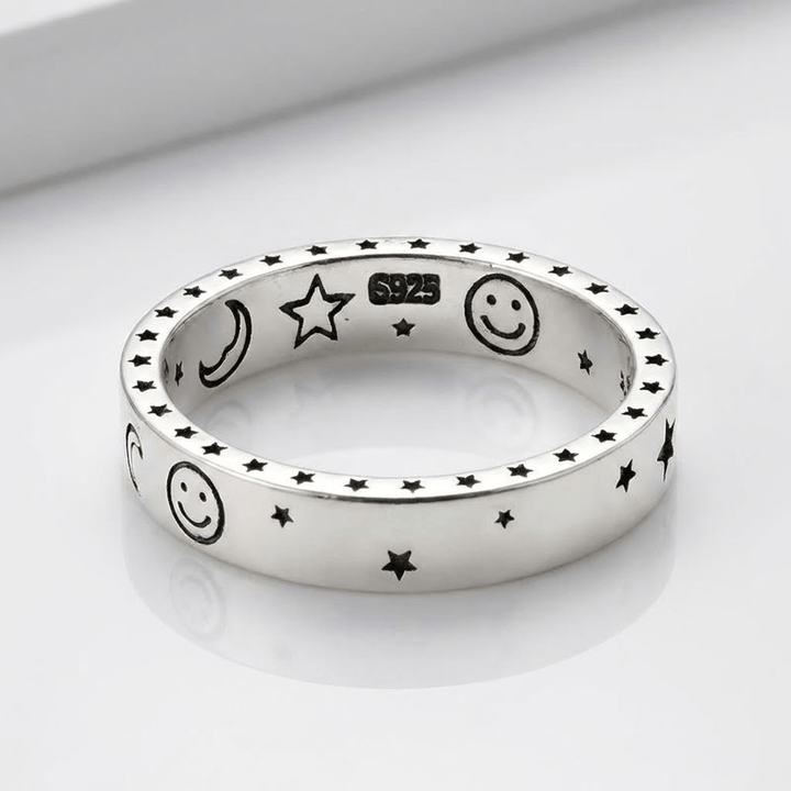 Happy Moon & Stars Silver Band Ring - (Adjustable) by Rose & Oliver - product image 1