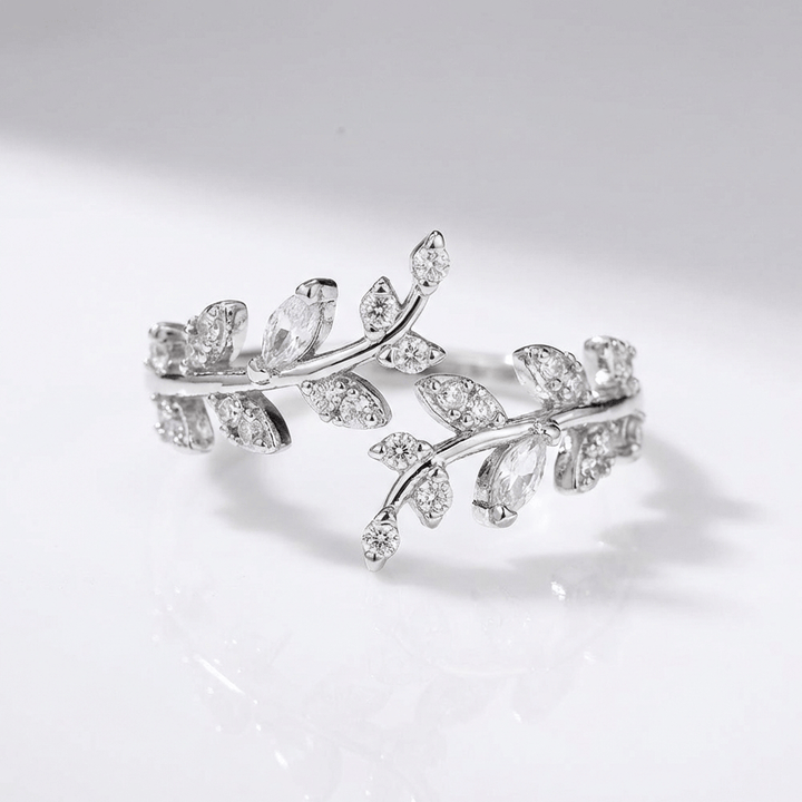 Crystal Leaf Vine Silver Ring - (Adjustable) by Rose & Oliver - product image 1