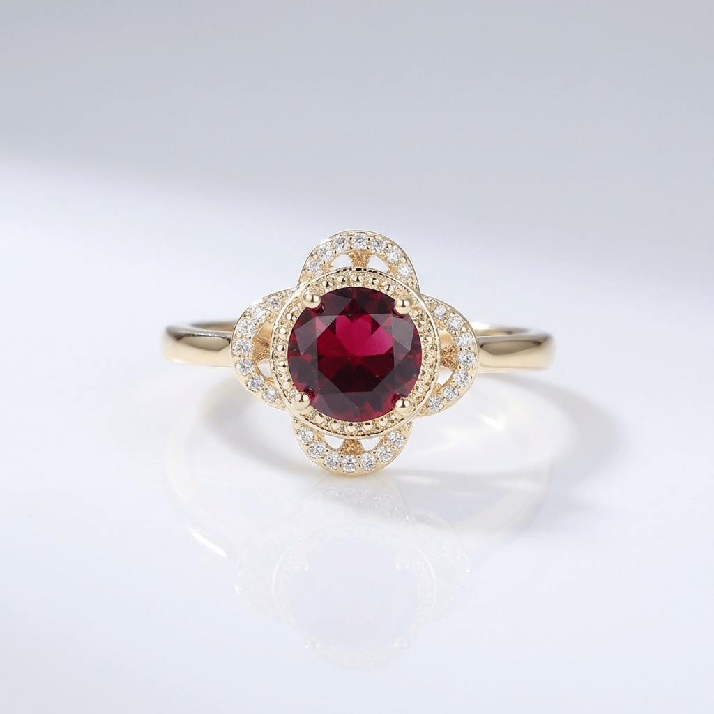 Gold Ruby Diamond Halo Ring by Rose & Oliver - product image 1