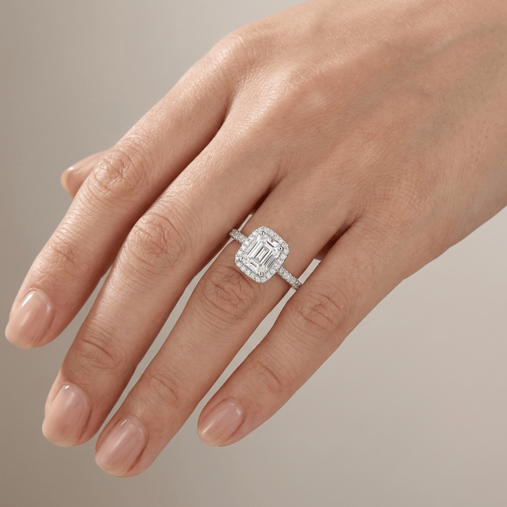 Emerald Cut Zirconia Silver Halo Ring by Rose & Oliver - product image 2