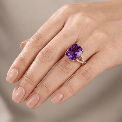 Rose Gold Amethyst Cushion Ring - (Adjustable) by Rose & Oliver - product image 2