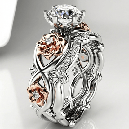 Silver Rose Gold Diamond Floral Ring by Rose & Oliver - product image 1