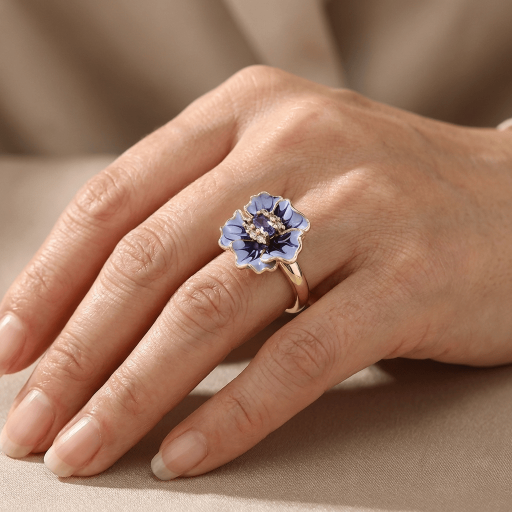 Gold Blue Blossom Ring by Rose & Oliver - product image 2