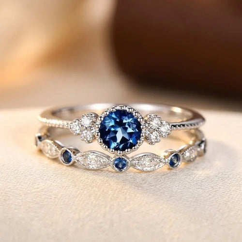 Silver Sapphire Halo Ring by Rose & Oliver - product image 1