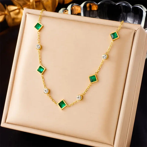 Gold Emerald Geometric Station Necklace by Rose & Oliver - product image 1
