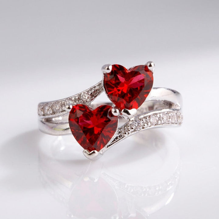 Double Red Heart Silver Ring by Rose & Oliver - product image 1