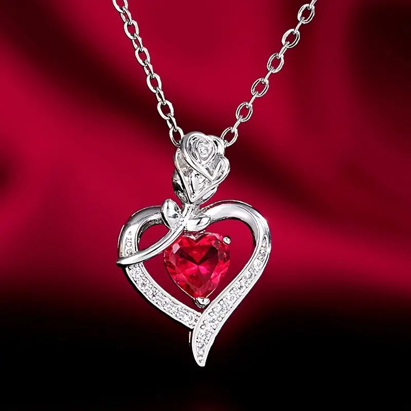 Silver Ruby Heart Pendant Necklace by Rose & Oliver - product image 4