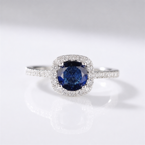 Blue Sapphire Cushion Halo Ring by Rose & Oliver - product image 1