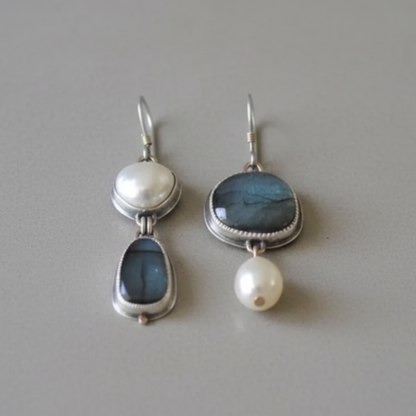 Vintage Blue Stone Pearl Earrings by Rose & Oliver - product image 2