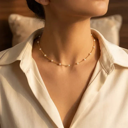 Gold Spaced Pearl Chain Necklace by Rose & Oliver - product image 1