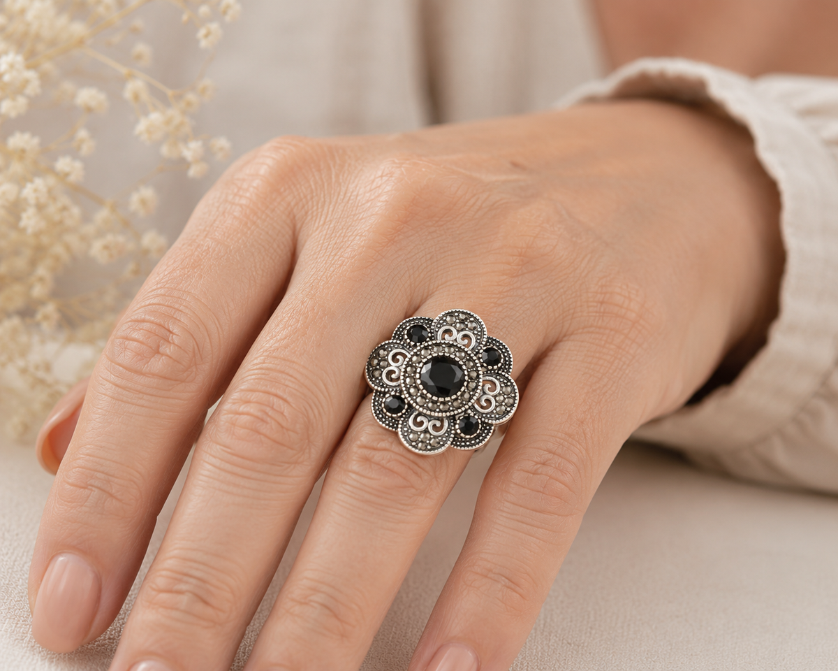 Silver Diamond Flower Burst Ring by Rose & Oliver - product image 2