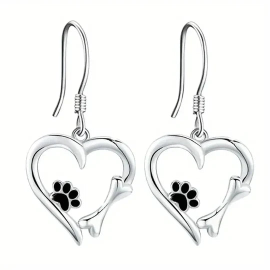Yaritza™ – Silver Paw & Heart Drop Earrings by Rose & Oliver - product image 2