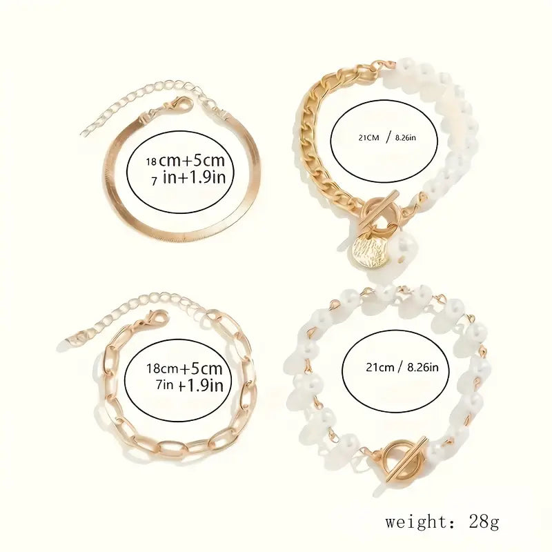 Chic Gold 4-Piece Bracelet Set – Snake, Pearls & Links | Gold by Rose & Oliver - product image 6
