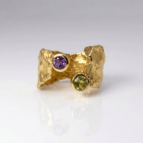 Rustic Gold Amethyst & Peridot Ring - (Adjustable) by Rose & Oliver - product image 1