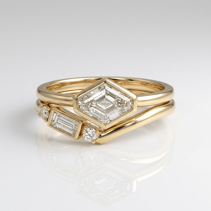 Geometric Diamond Gold Ring Set by Rose & Oliver - product image 1
