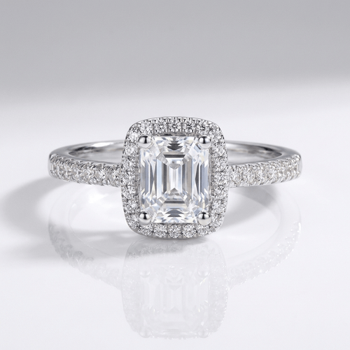 Emerald Cut Zirconia Silver Halo Ring by Rose & Oliver - product image 1