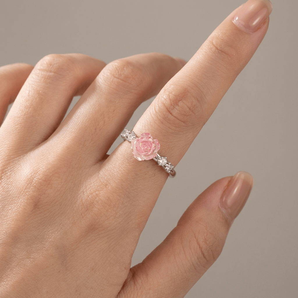 Silver Rose Diamond Ring - (Adjustable) by Rose & Oliver - product image 6