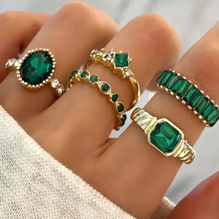 Zarina Exquisite Emerald Gold Ring Set by Rose & Oliver - product image 1